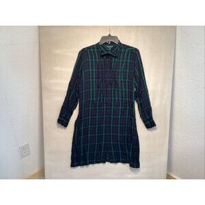 brooks brothers women’s dress 12 plaid blue/green academia hidden button front